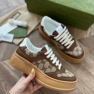 GUCCI Chunky B Biscuit Shoes Low Top Fashion Sneakers Women's Brown us7